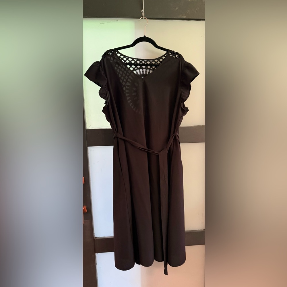 Crochet Back Black Dress